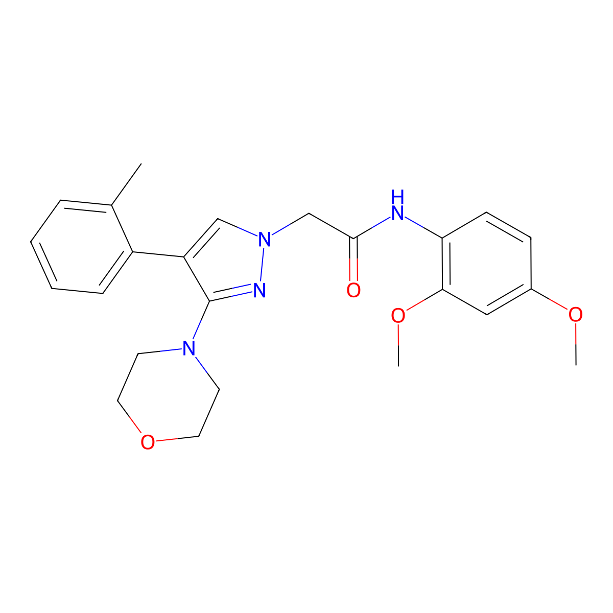 N-(2,4-dimethoxyphenyl)-2-(3-morpholino-4-(o-tolyl)-1H-pyrazol-1-yl)acetamide molecular structure, CAS 1286699-61-3