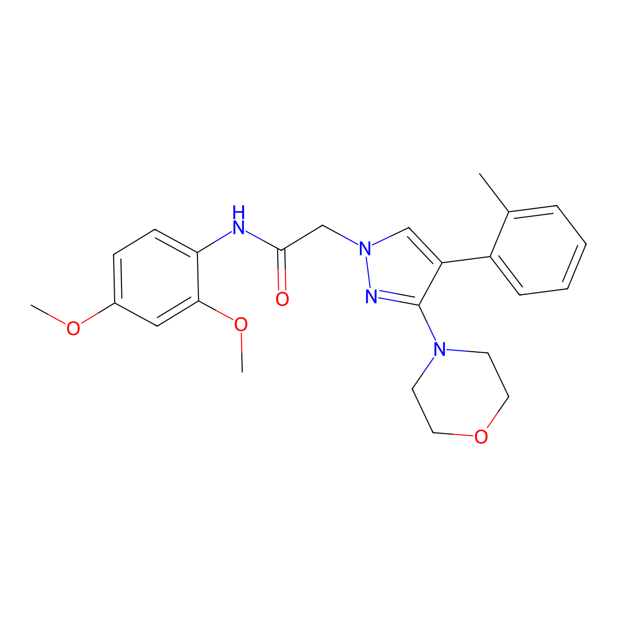 N-(2,4-dimethoxyphenyl)-2-(3-morpholino-4-(o-tolyl)-1H-pyrazol-1-yl)acetamide molecular structure, CAS 1286699-61-3