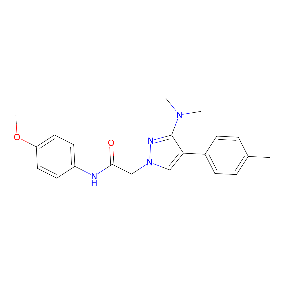 2-(3-(dimethylamino)-4-(p-tolyl)-1H-pyrazol-1-yl)-N-(4-methoxyphenyl)acetamide molecular structure, CAS 1286699-62-4