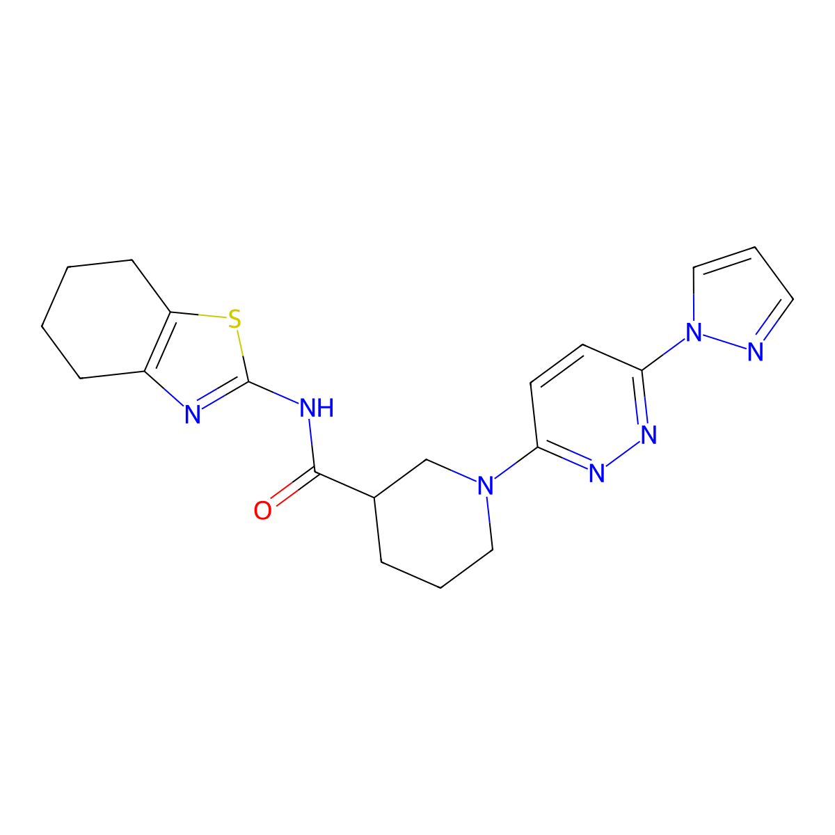 1-[6-(1H-pyrazol-1-yl)pyridazin-3-yl]-N-(4,5,6,7-tetrahydro-1,3-benzothiazol-2-yl)piperidine-3-carboxamide molecular structure, CAS 1286699-66-8
