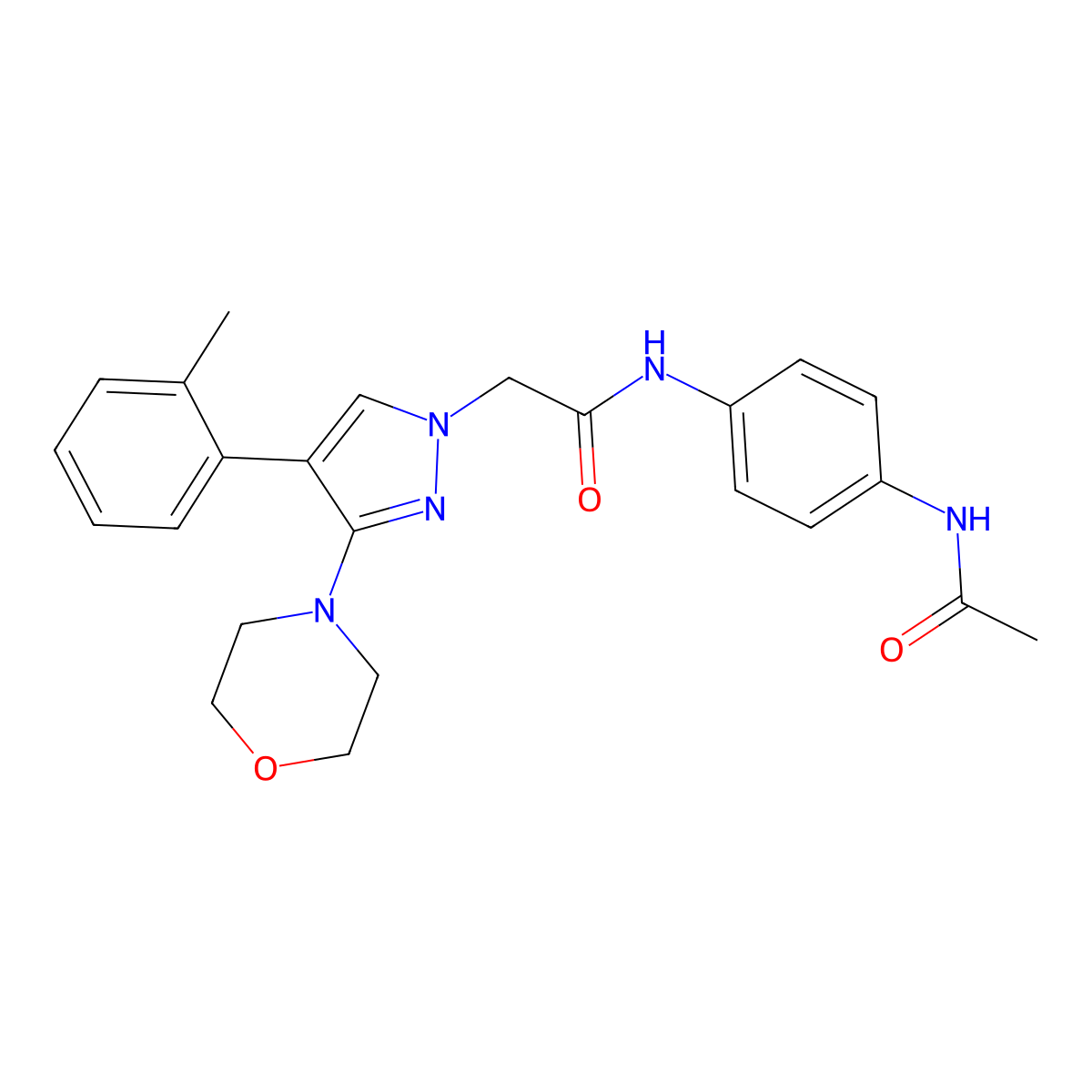 N-(4-acetamidophenyl)-2-(3-morpholino-4-(o-tolyl)-1H-pyrazol-1-yl)acetamide molecular structure, CAS 1286699-70-4
