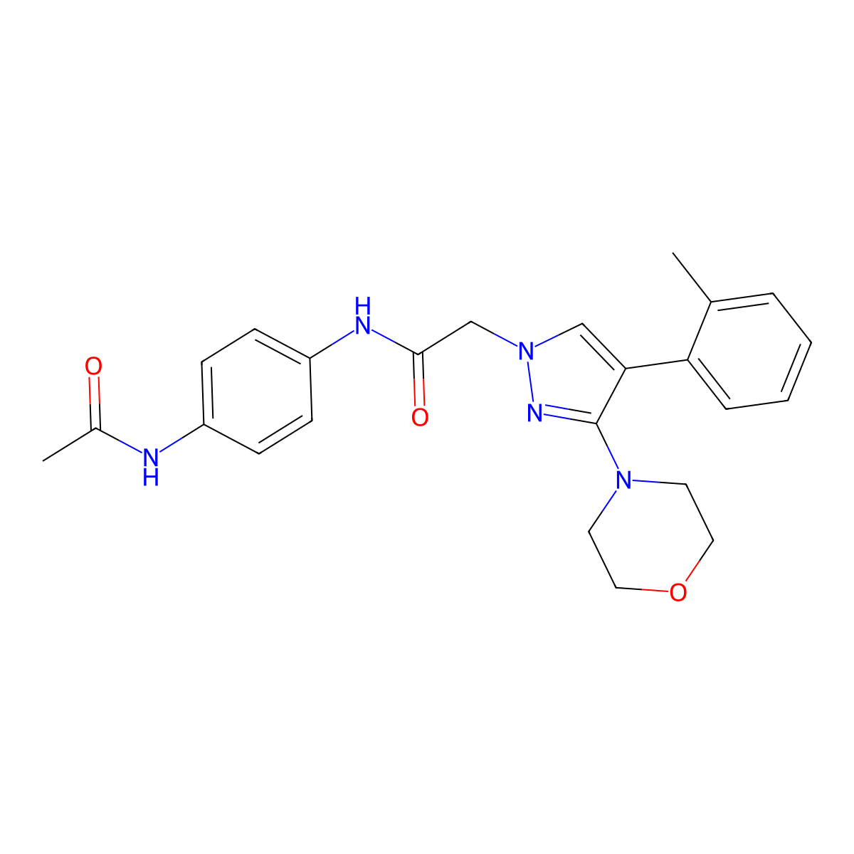 N-(4-acetamidophenyl)-2-(3-morpholino-4-(o-tolyl)-1H-pyrazol-1-yl)acetamide molecular structure, CAS 1286699-70-4