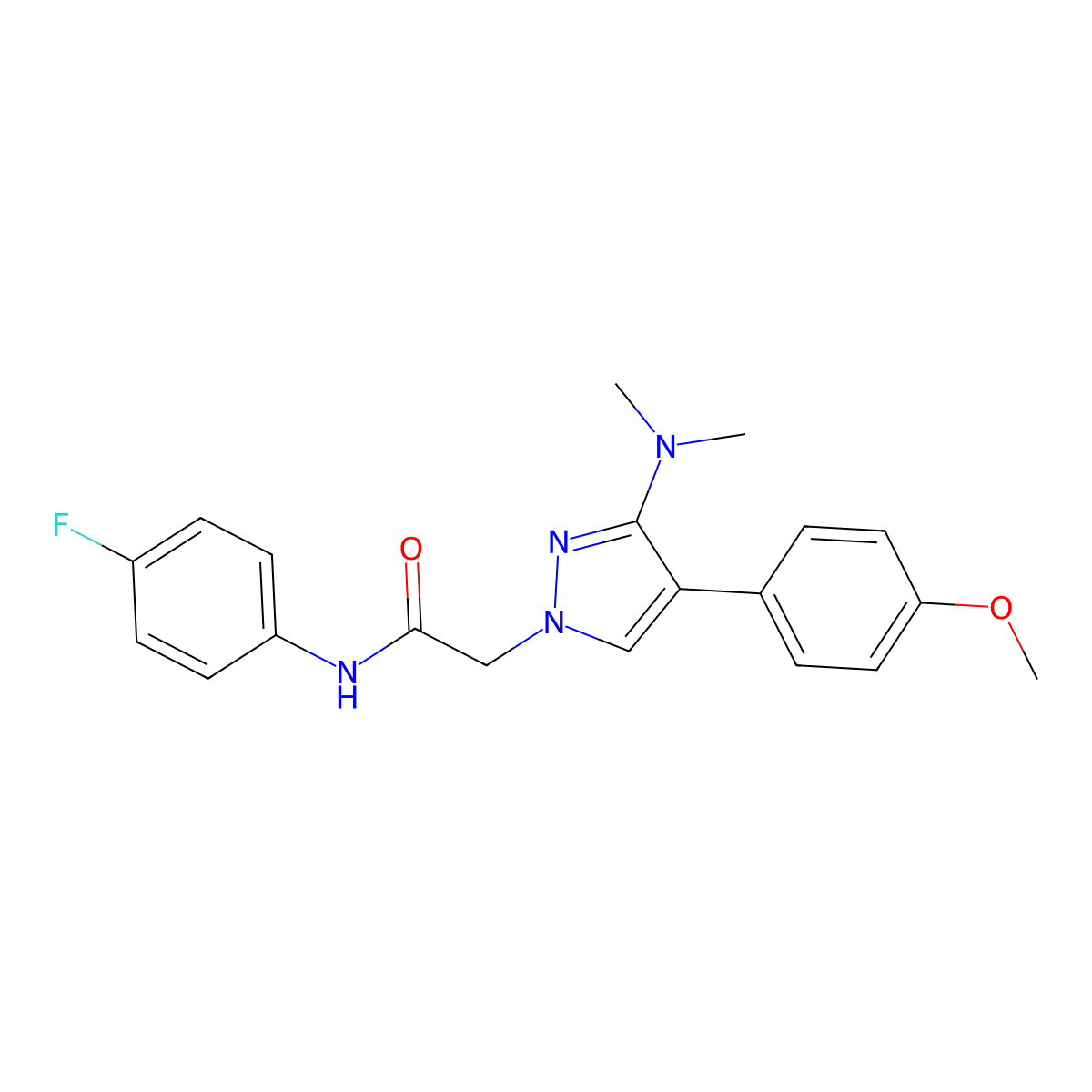 2-[3-(dimethylamino)-4-(4-methoxyphenyl)-1H-pyrazol-1-yl]-N-(4-fluorophenyl)acetamide molecular structure, CAS 1286699-71-5