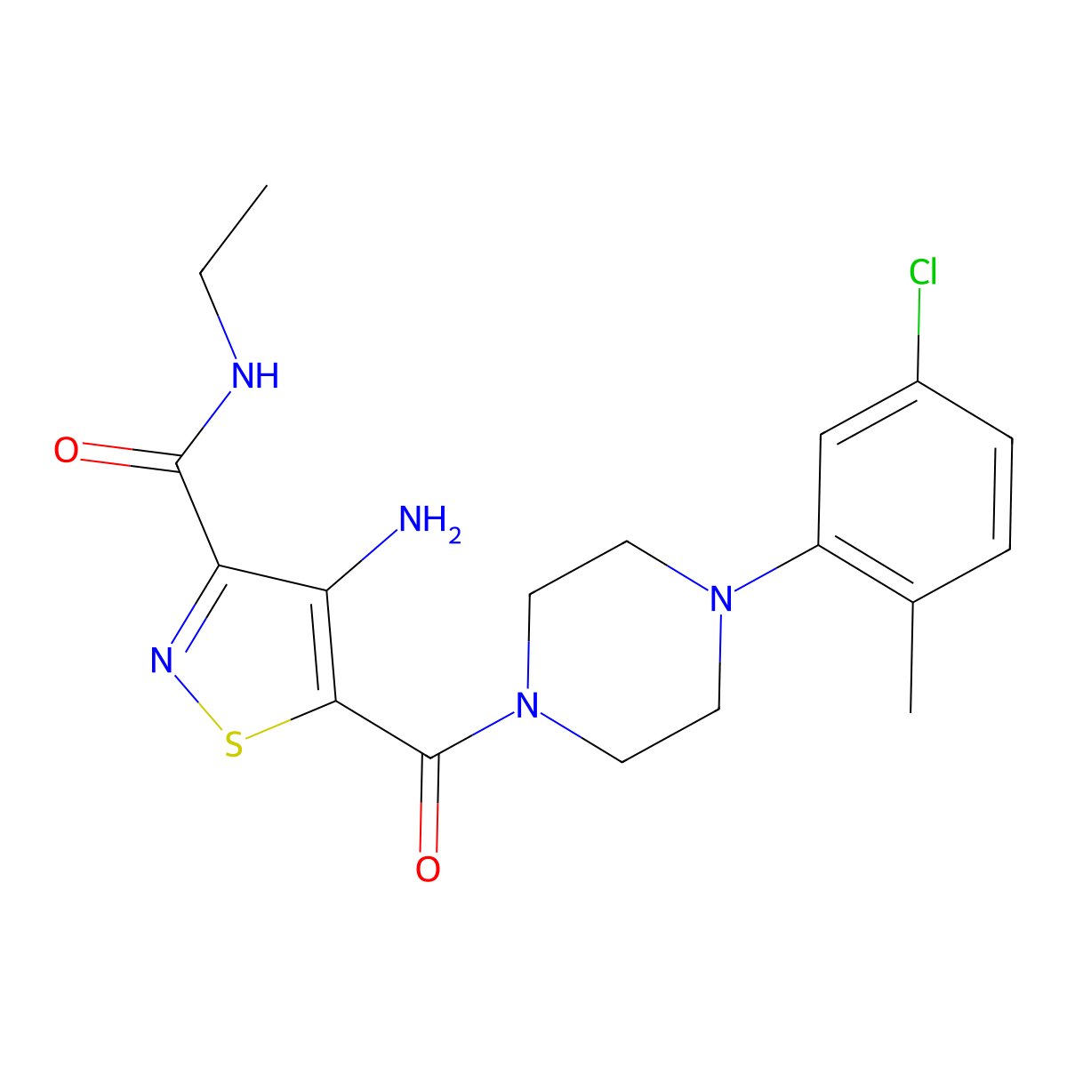 4-amino-5-(4-(5-chloro-2-methylphenyl)piperazine-1-carbonyl)-N-ethylisothiazole-3-carboxamide molecular structure, CAS 1286699-73-7