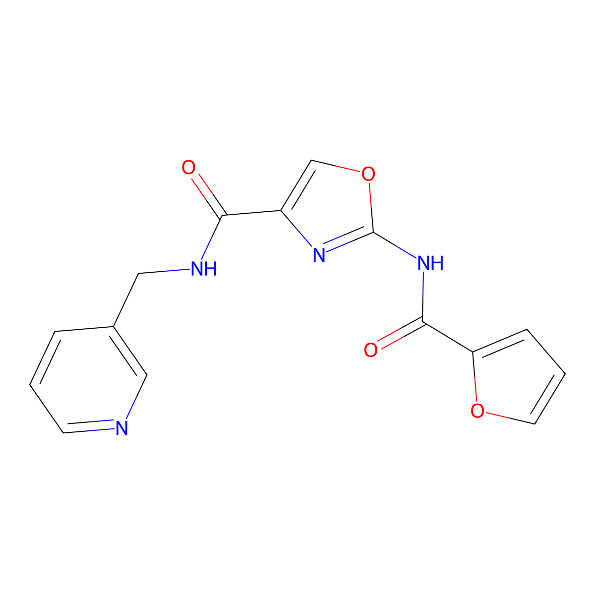 2-(furan-2-carboxamido)-N-(pyridin-3-ylmethyl)oxazole-4-carboxamide molecular structure, CAS 1286699-76-0