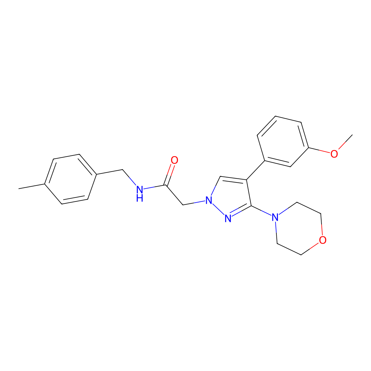 2-(4-(3-methoxyphenyl)-3-morpholino-1H-pyrazol-1-yl)-N-(4-methylbenzyl)acetamide molecular structure, CAS 1286699-77-1