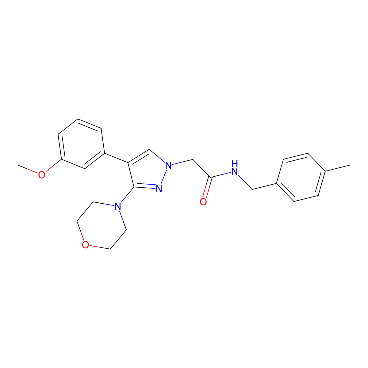 2-(4-(3-methoxyphenyl)-3-morpholino-1H-pyrazol-1-yl)-N-(4-methylbenzyl)acetamide molecular structure, CAS 1286699-77-1