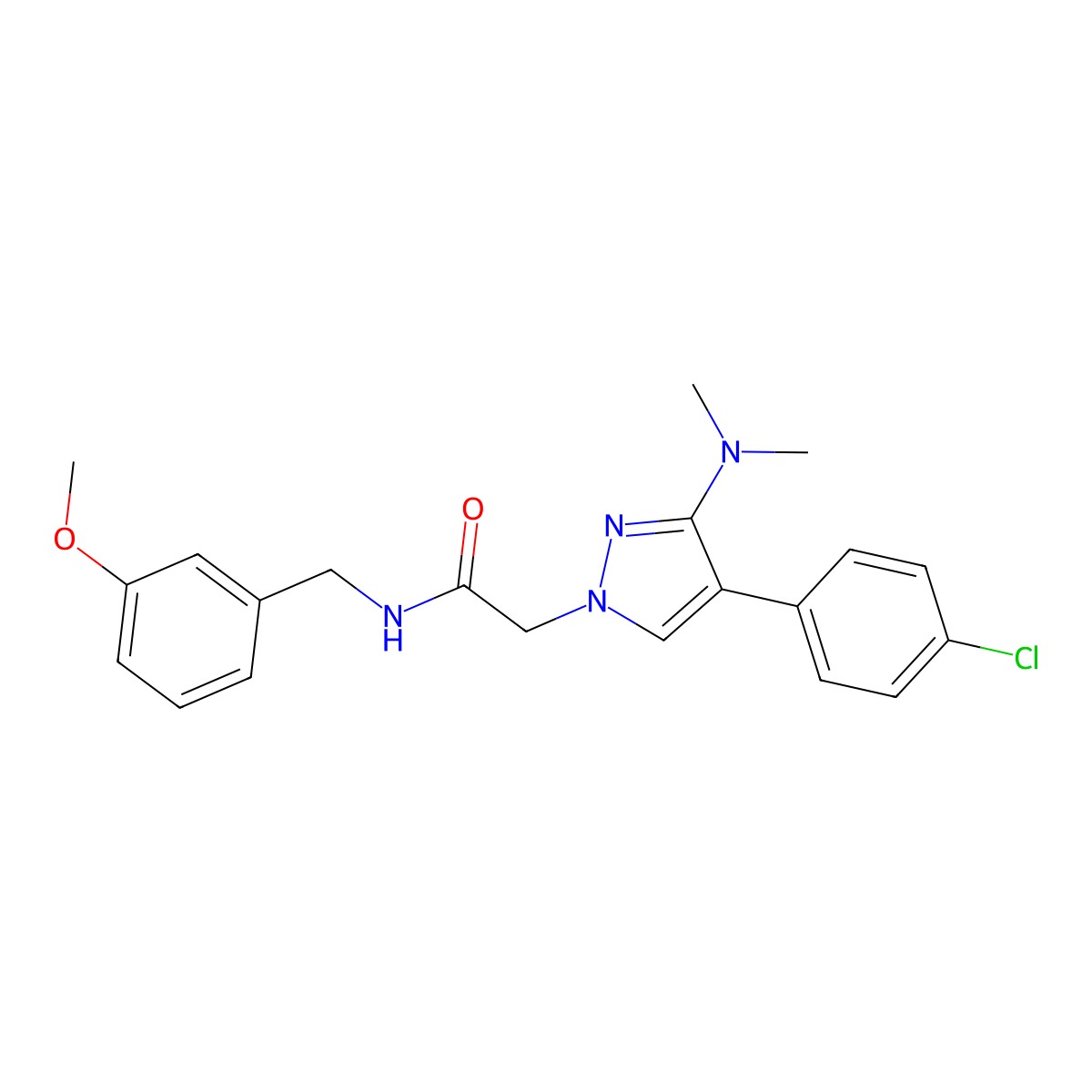 2-(4-(4-chlorophenyl)-3-(dimethylamino)-1H-pyrazol-1-yl)-N-(3-methoxybenzyl)acetamide molecular structure, CAS 1286699-78-2