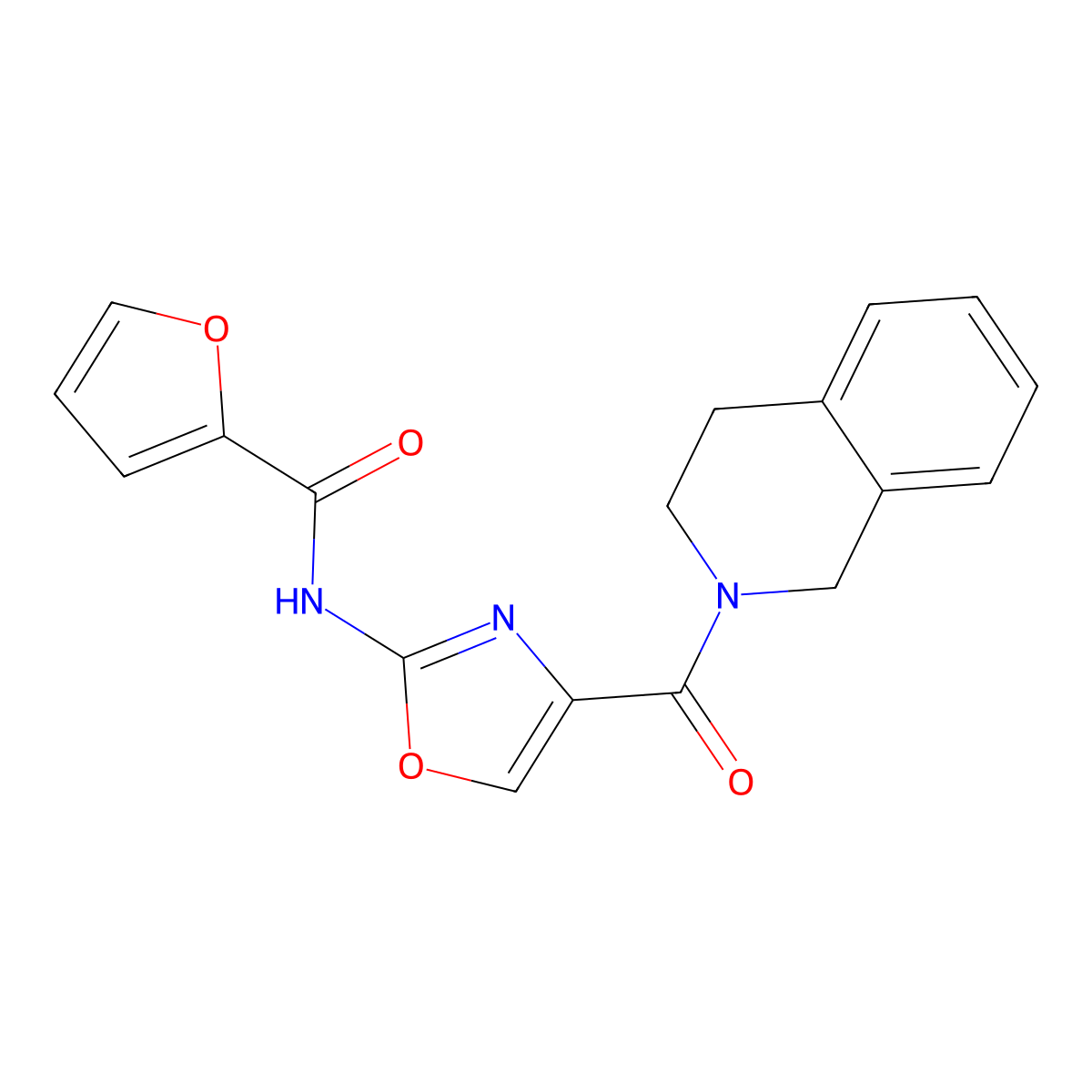 N-(4-(1,2,3,4-tetrahydroisoquinoline-2-carbonyl)oxazol-2-yl)furan-2-carboxamide molecular structure, CAS 1286699-79-3