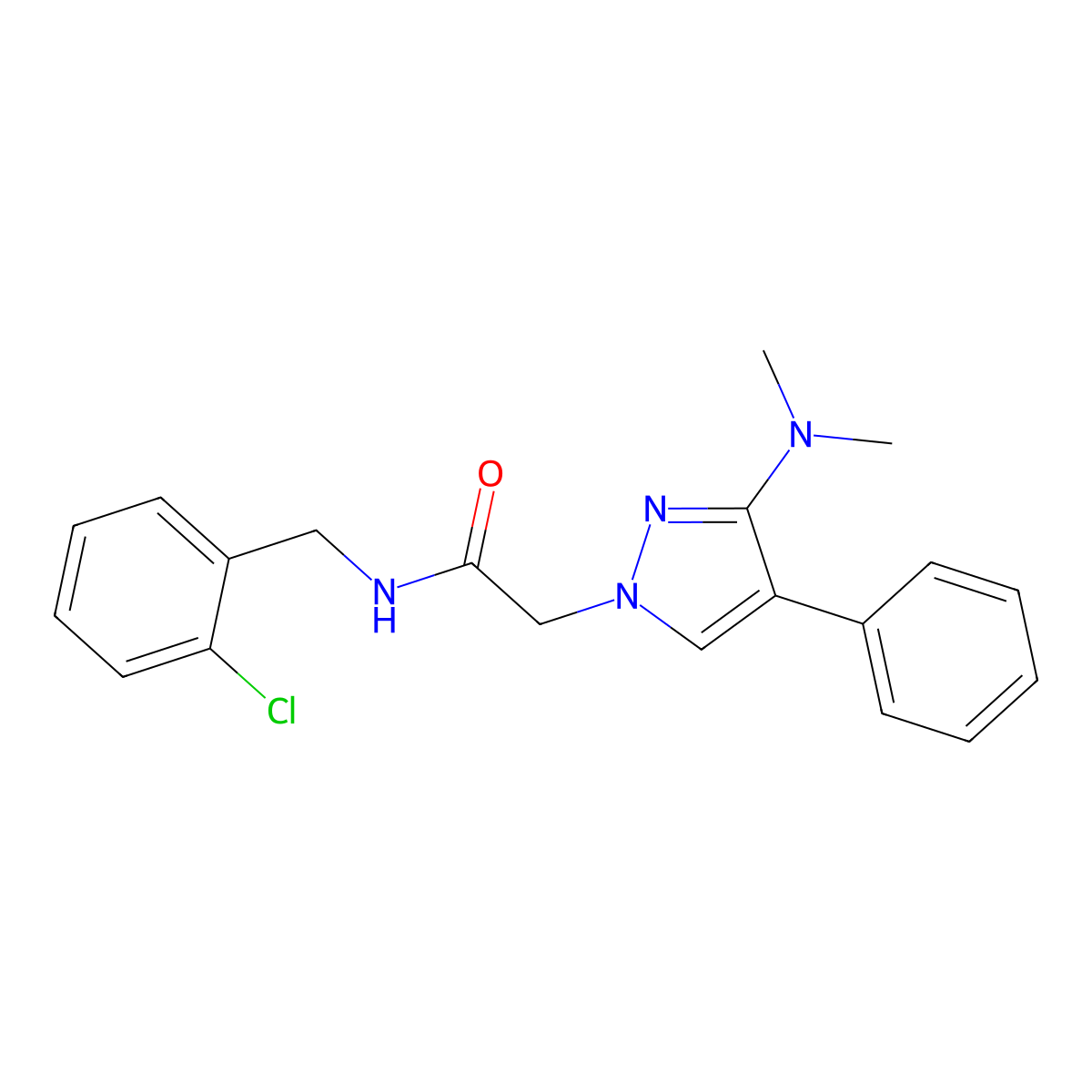 N-(2-chlorobenzyl)-2-(3-(dimethylamino)-4-phenyl-1H-pyrazol-1-yl)acetamide molecular structure, CAS 1286699-80-6