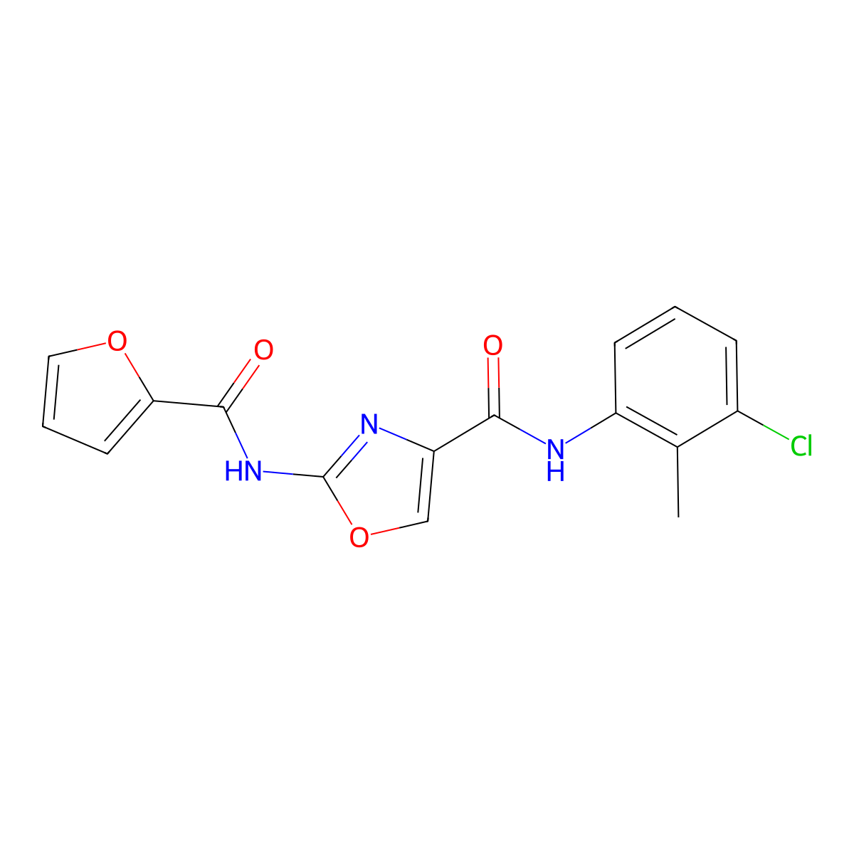 N-(3-chloro-2-methylphenyl)-2-(furan-2-amido)-1,3-oxazole-4-carboxamide molecular structure, CAS 1286699-84-0