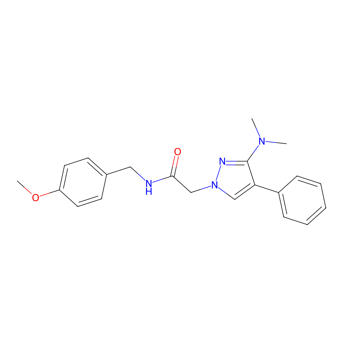 2-(3-(dimethylamino)-4-phenyl-1H-pyrazol-1-yl)-N-(4-methoxybenzyl)acetamide molecular structure, CAS 1286699-91-9