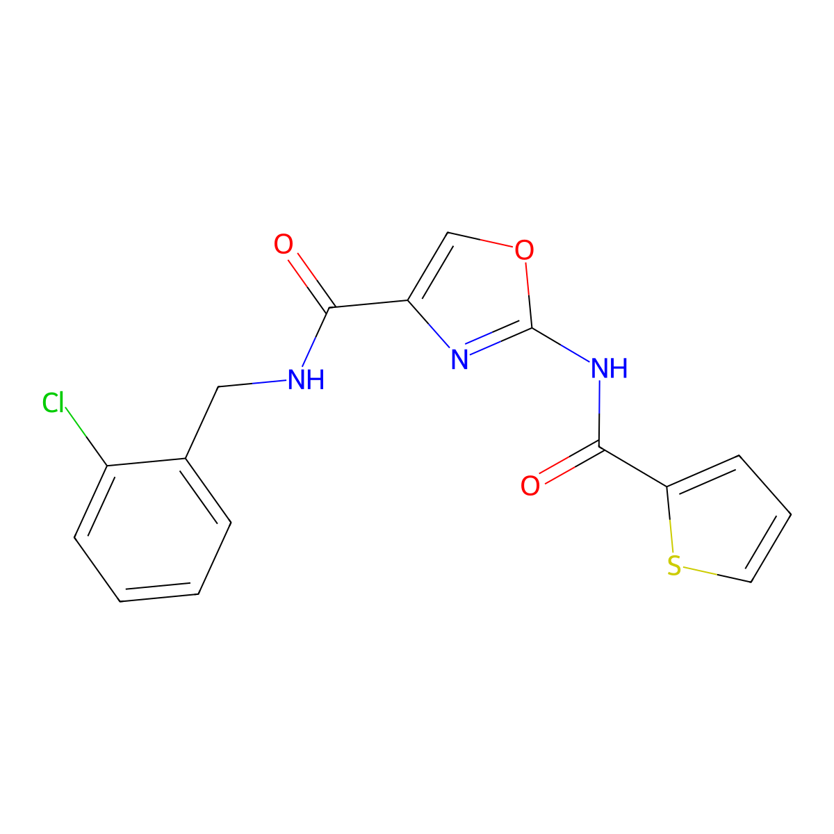 N-(2-chlorobenzyl)-2-(thiophene-2-carboxamido)oxazole-4-carboxamide molecular structure, CAS 1286699-95-3