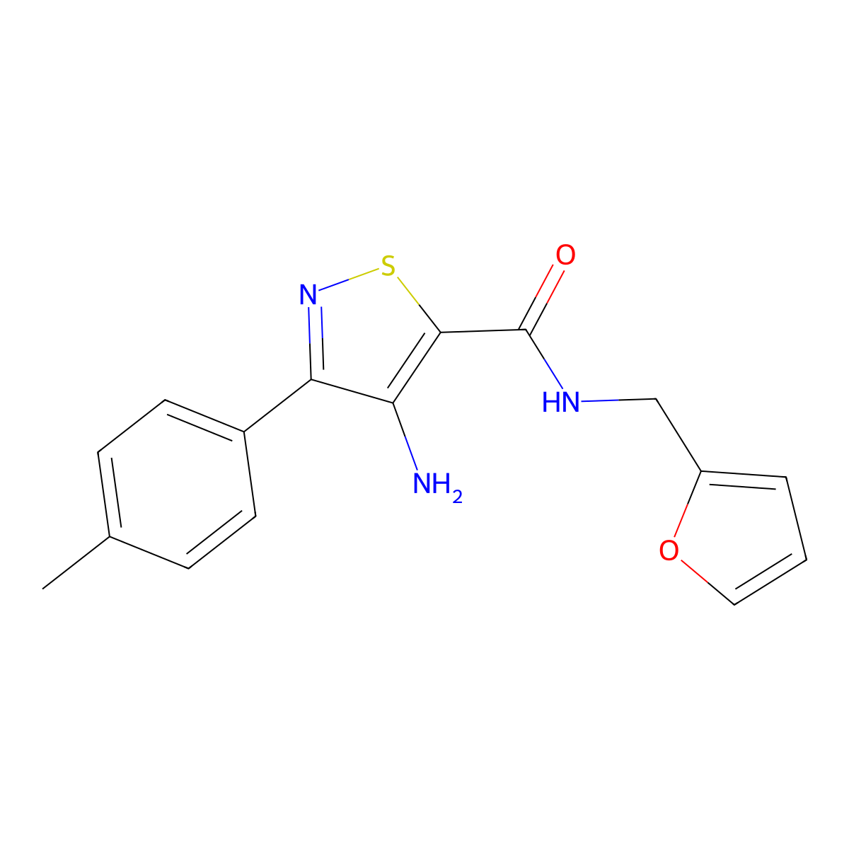 4-amino-N-(furan-2-ylmethyl)-3-(p-tolyl)isothiazole-5-carboxamide molecular structure, CAS 1286700-01-3