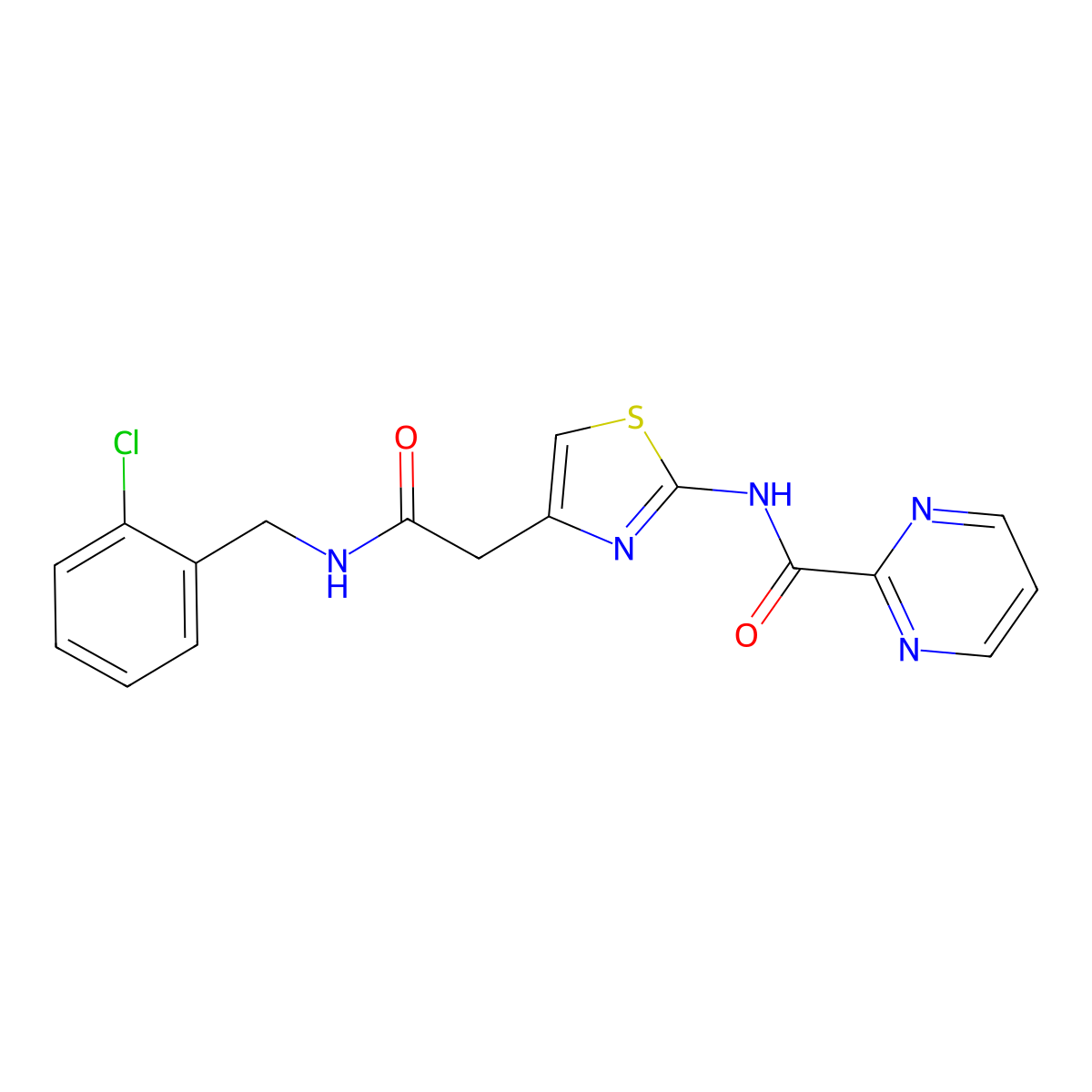 N-(4-(2-((2-chlorobenzyl)amino)-2-oxoethyl)thiazol-2-yl)pyrimidine-2-carboxamide molecular structure, CAS 1286700-08-0