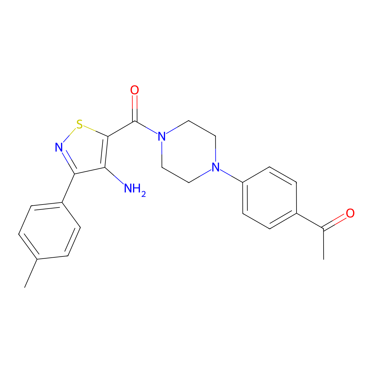 1-(4-(4-(4-Amino-3-(p-tolyl)isothiazole-5-carbonyl)piperazin-1-yl)phenyl)ethanone molecular structure, CAS 1286700-09-1