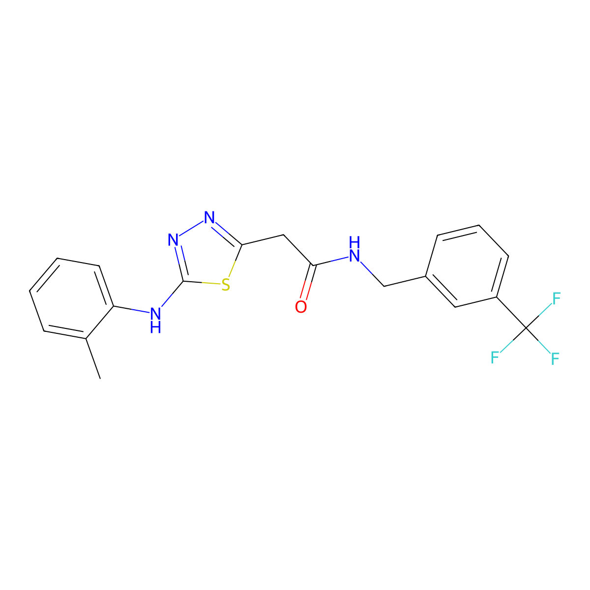 2-(5-(o-tolylamino)-1,3,4-thiadiazol-2-yl)-N-(3-(trifluoromethyl)benzyl)acetamide molecular structure, CAS 1286700-11-5