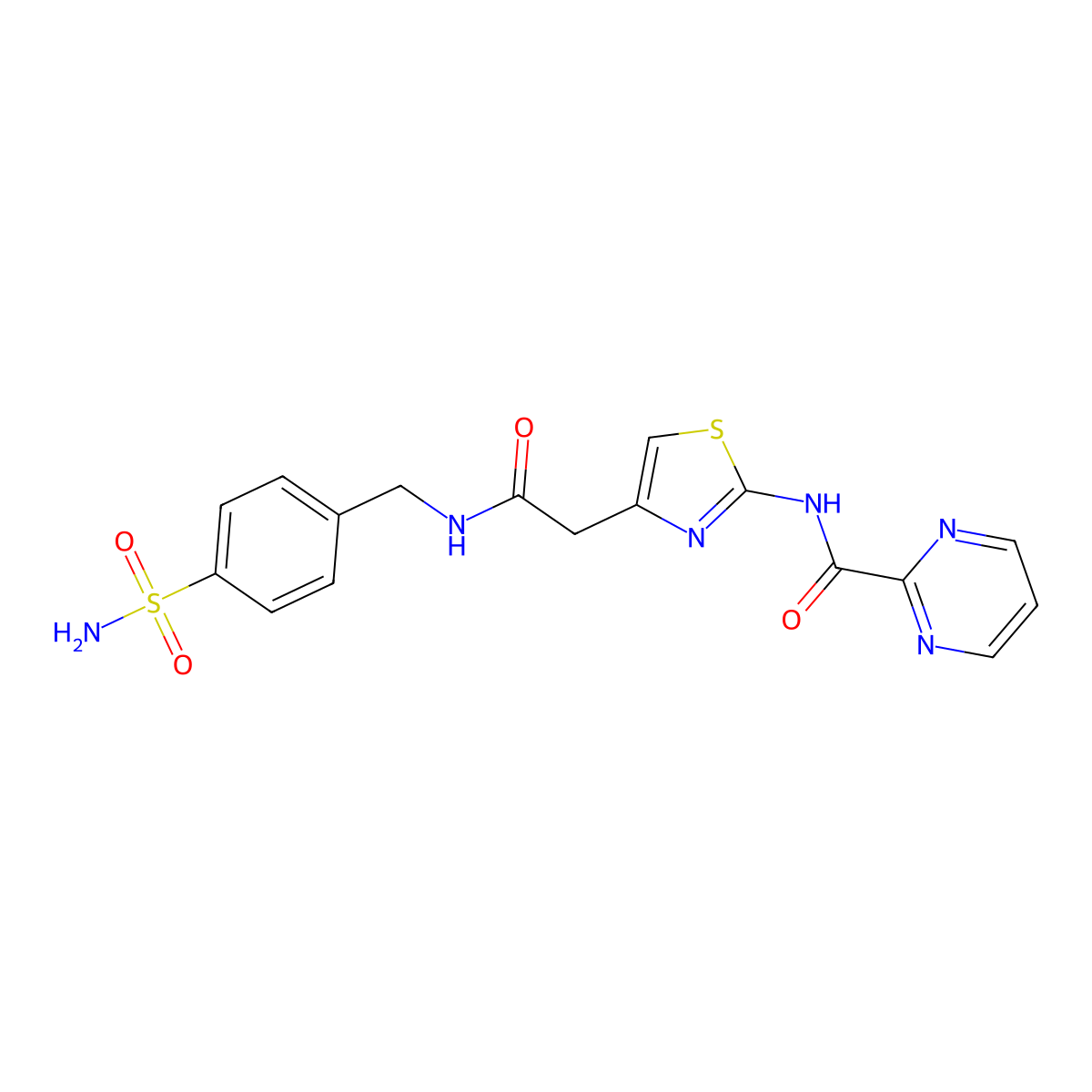 N-(4-(2-oxo-2-((4-sulfamoylbenzyl)amino)ethyl)thiazol-2-yl)pyrimidine-2-carboxamide molecular structure, CAS 1286700-13-7