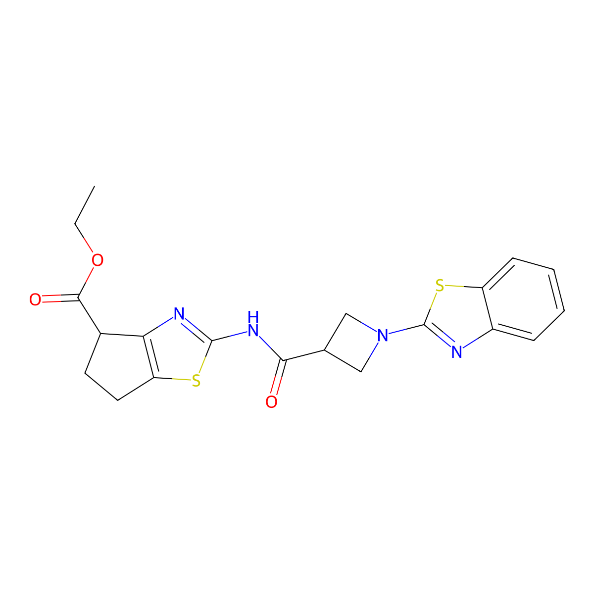 ethyl 2-(1-(benzo[d]thiazol-2-yl)azetidine-3-carboxamido)-5,6-dihydro-4H-cyclopenta[d]thiazole-4-carboxylate molecular structure, CAS 1286700-16-0
