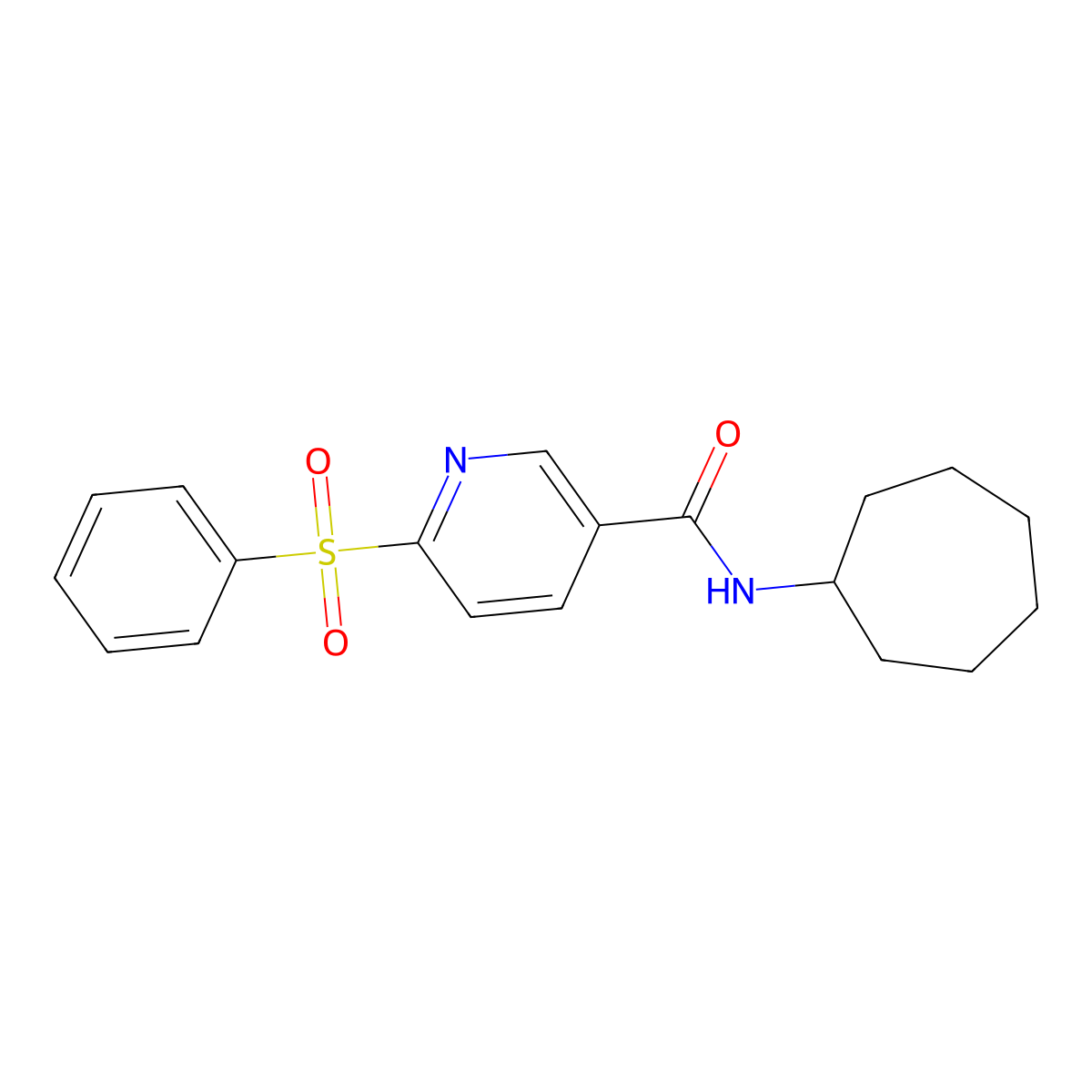 N-cycloheptyl-6-(phenylsulfonyl)nicotinamide molecular structure, CAS 1286702-14-4
