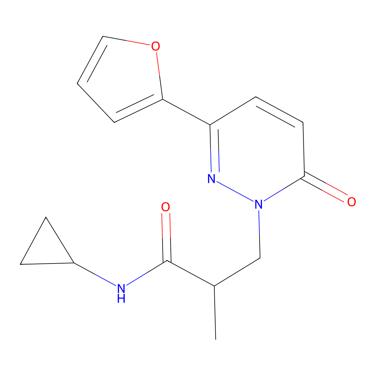 N-cyclopropyl-3-(3-(furan-2-yl)-6-oxopyridazin-1(6H)-yl)-2-methylpropanamide molecular structure, CAS 1286702-15-5
