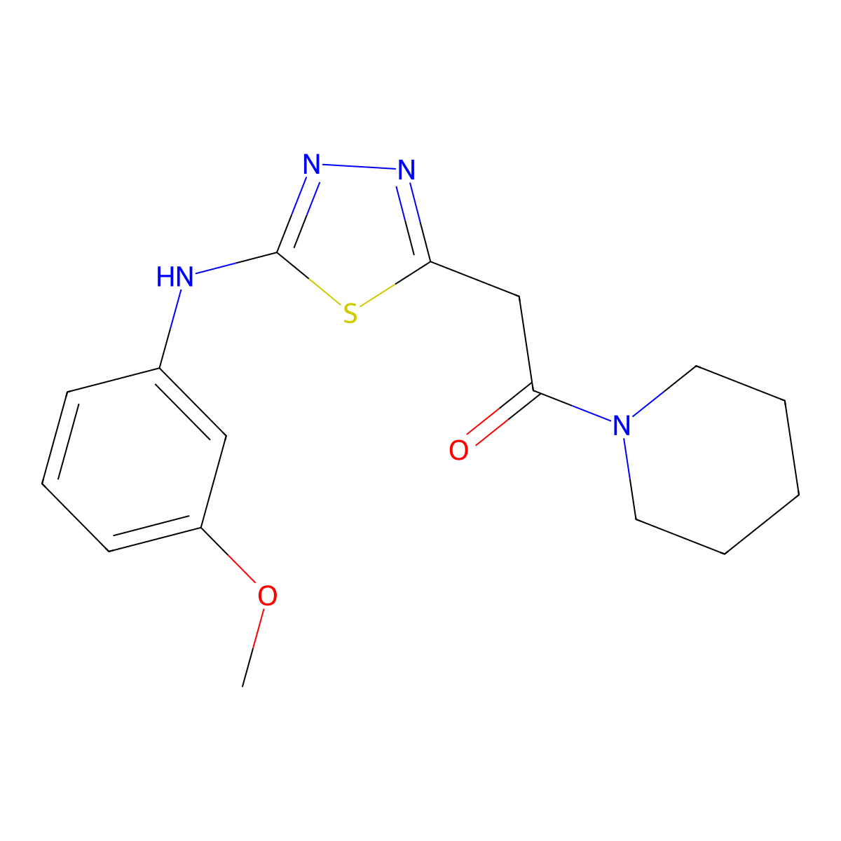 2-(5-((3-Methoxyphenyl)amino)-1,3,4-thiadiazol-2-yl)-1-(piperidin-1-yl)ethanone molecular structure, CAS 1286702-18-8
