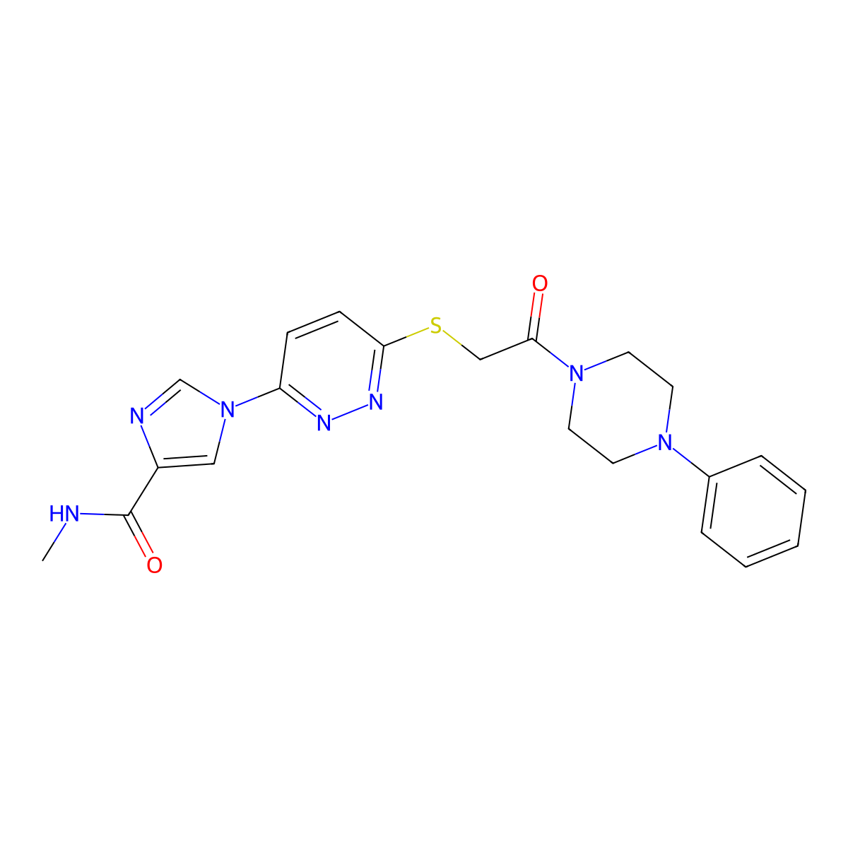 N-methyl-1-(6-((2-oxo-2-(4-phenylpiperazin-1-yl)ethyl)thio)pyridazin-3-yl)-1H-imidazole-4-carboxamide molecular structure, CAS 1286702-21-3