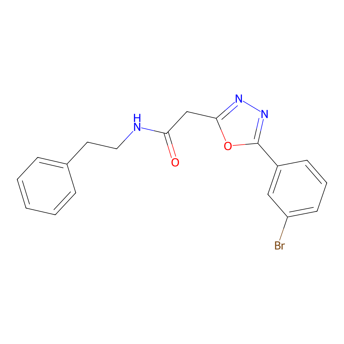 2-(5-(3-bromophenyl)-1,3,4-oxadiazol-2-yl)-N-phenethylacetamide molecular structure, CAS 1286702-25-7