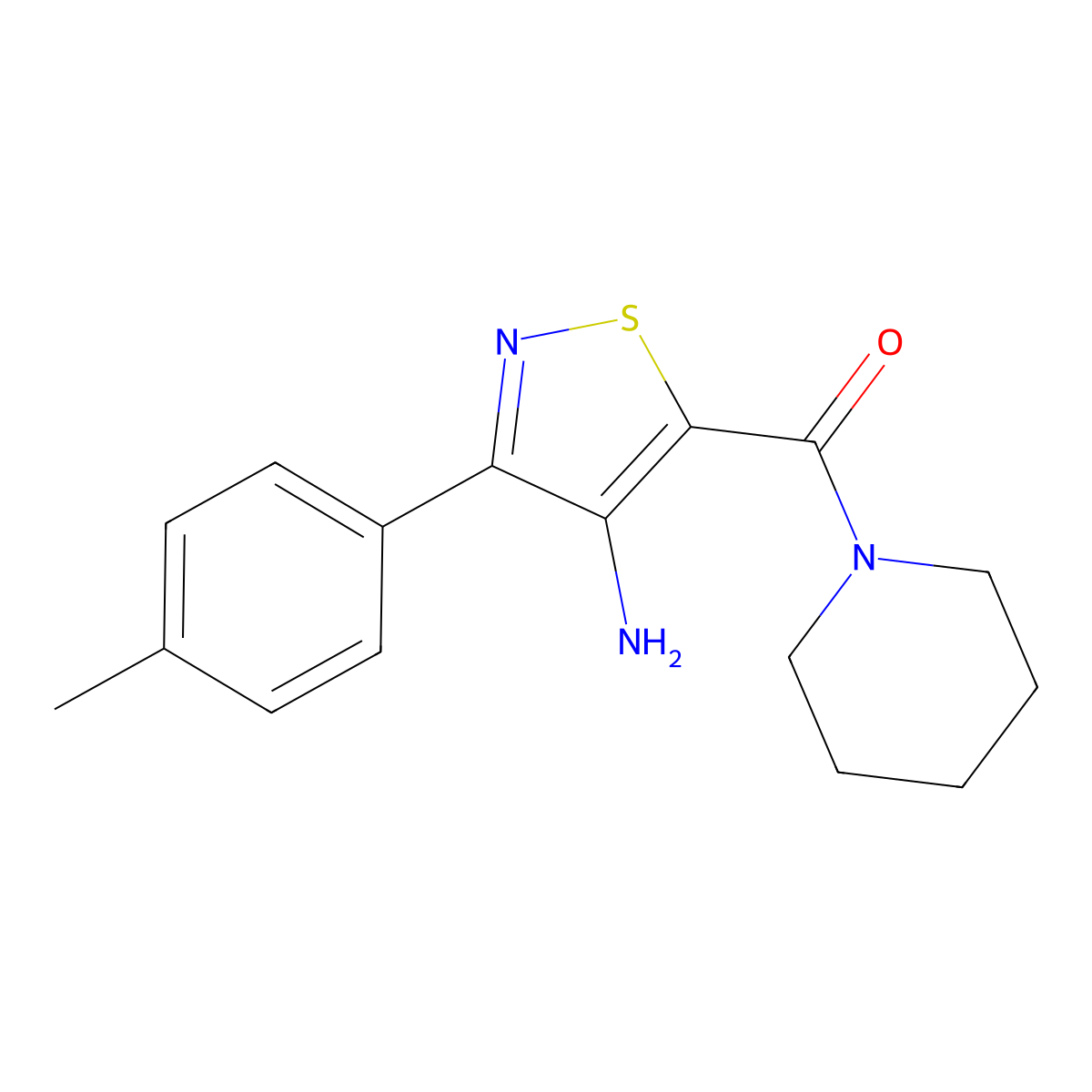(4-Amino-3-(p-tolyl)isothiazol-5-yl)(piperidin-1-yl)methanone molecular structure, CAS 1286702-26-8