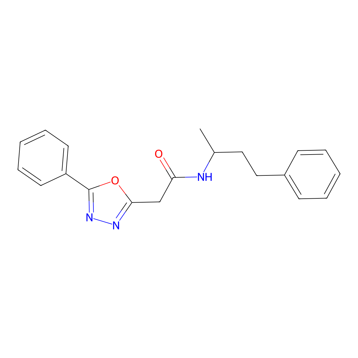 2-(5-phenyl-1,3,4-oxadiazol-2-yl)-N-(4-phenylbutan-2-yl)acetamide molecular structure, CAS 1286702-28-0
