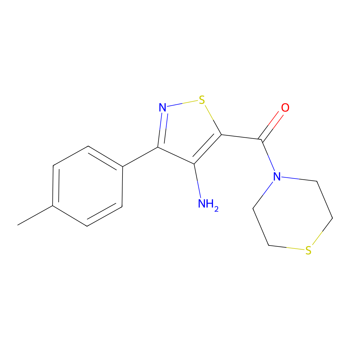 (4-Amino-3-(p-tolyl)isothiazol-5-yl)(thiomorpholino)methanone molecular structure, CAS 1286702-31-5
