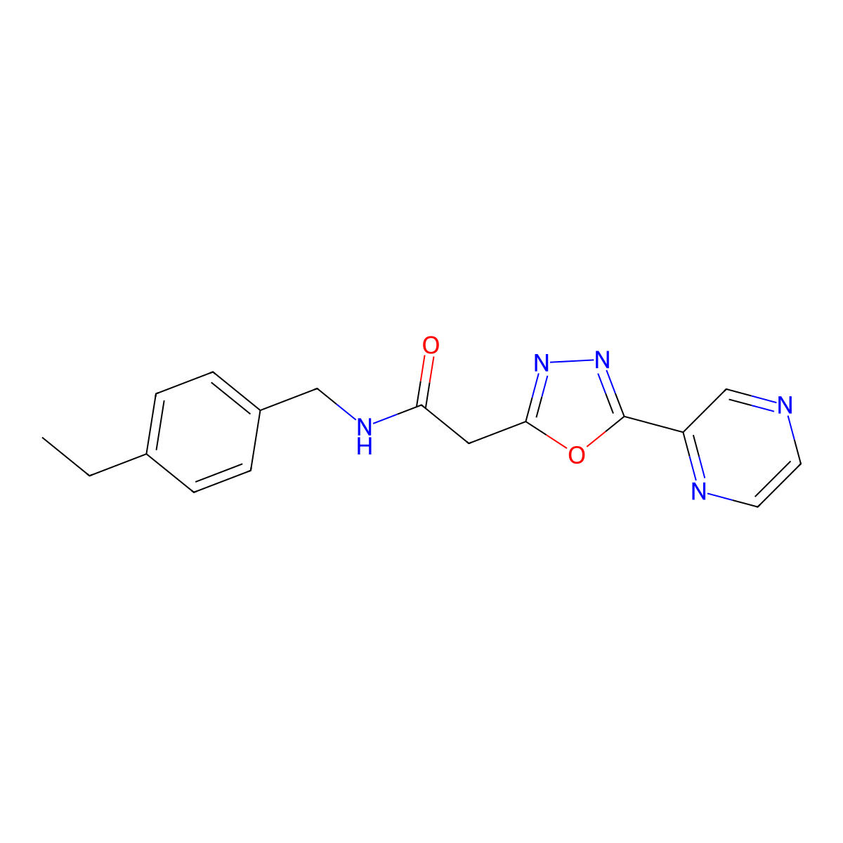 N-[(4-ethylphenyl)methyl]-2-[5-(pyrazin-2-yl)-1,3,4-oxadiazol-2-yl]acetamide molecular structure, CAS 1286702-32-6
