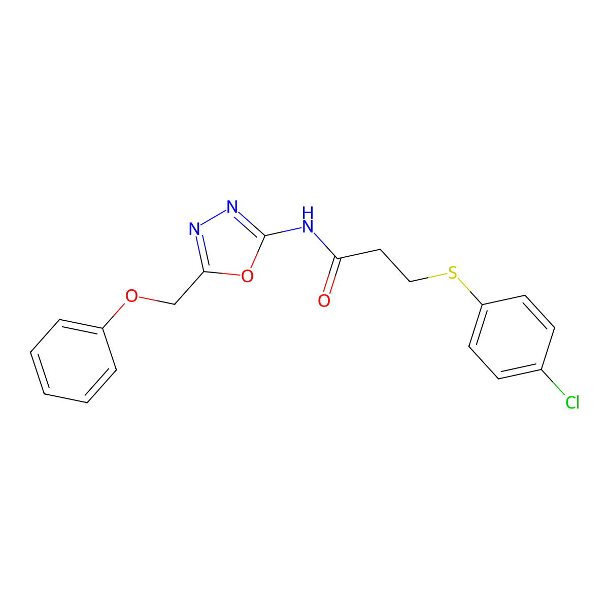 3-((4-chlorophenyl)thio)-N-(5-(phenoxymethyl)-1,3,4-oxadiazol-2-yl)propanamide molecular structure, CAS 1286702-34-8