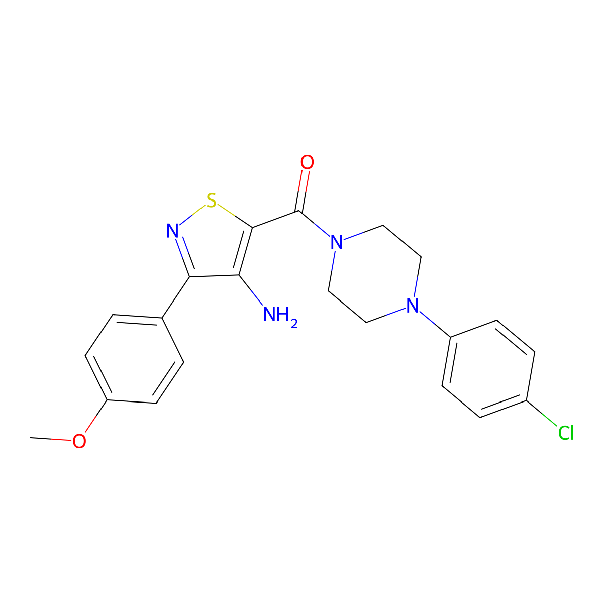 (4-Amino-3-(4-methoxyphenyl)isothiazol-5-yl)(4-(4-chlorophenyl)piperazin-1-yl)methanone molecular structure, CAS 1286702-40-6