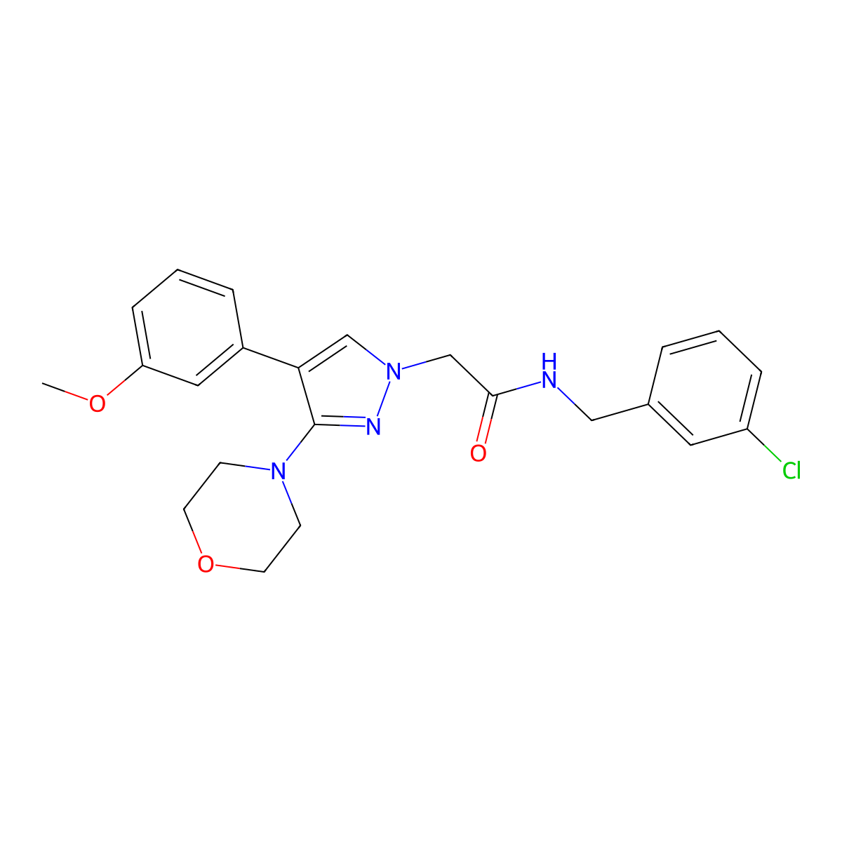 N-(3-chlorobenzyl)-2-(4-(3-methoxyphenyl)-3-morpholino-1H-pyrazol-1-yl)acetamide molecular structure, CAS 1286702-43-9