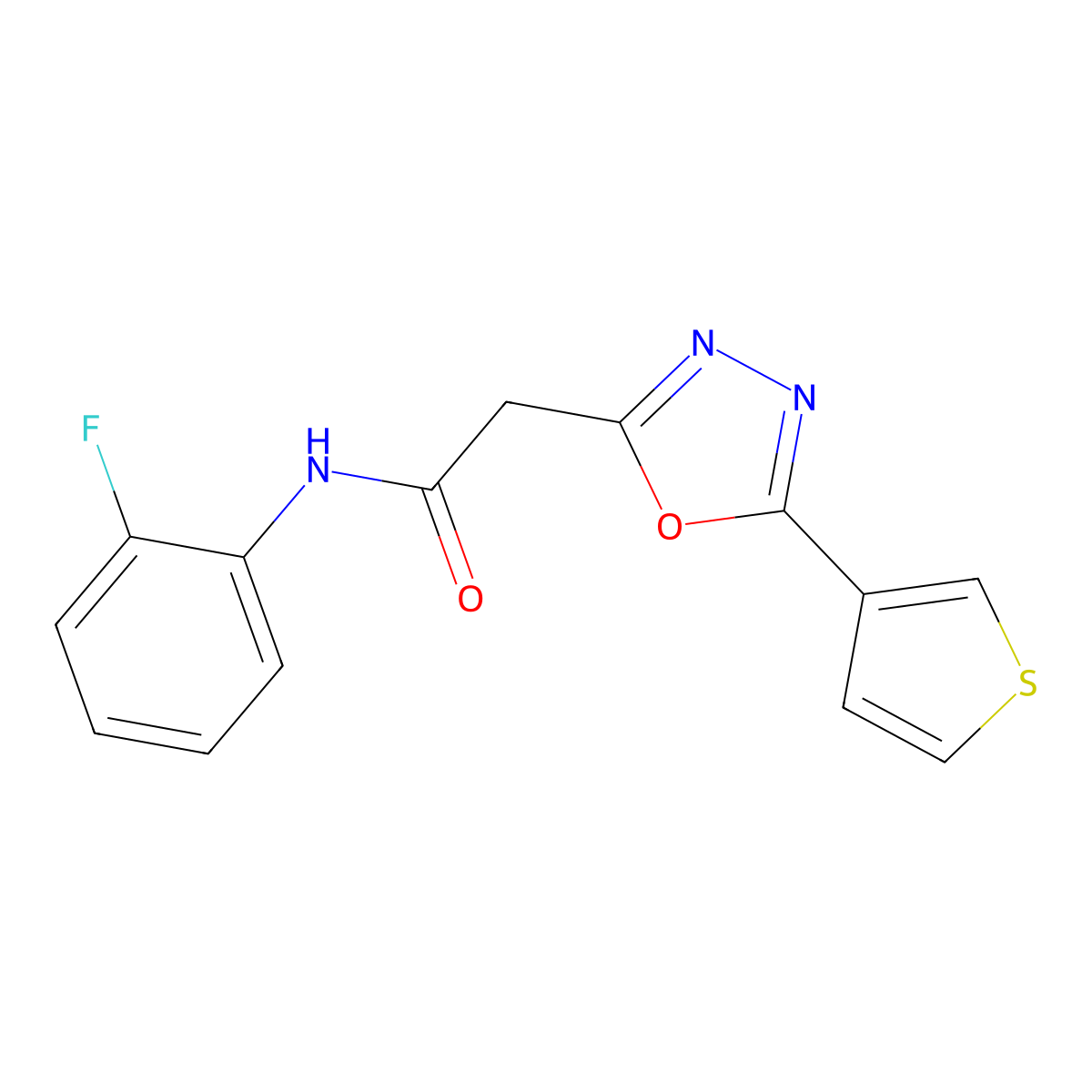 N-(2-fluorophenyl)-2-[5-(thiophen-3-yl)-1,3,4-oxadiazol-2-yl]acetamide molecular structure, CAS 1286702-44-0