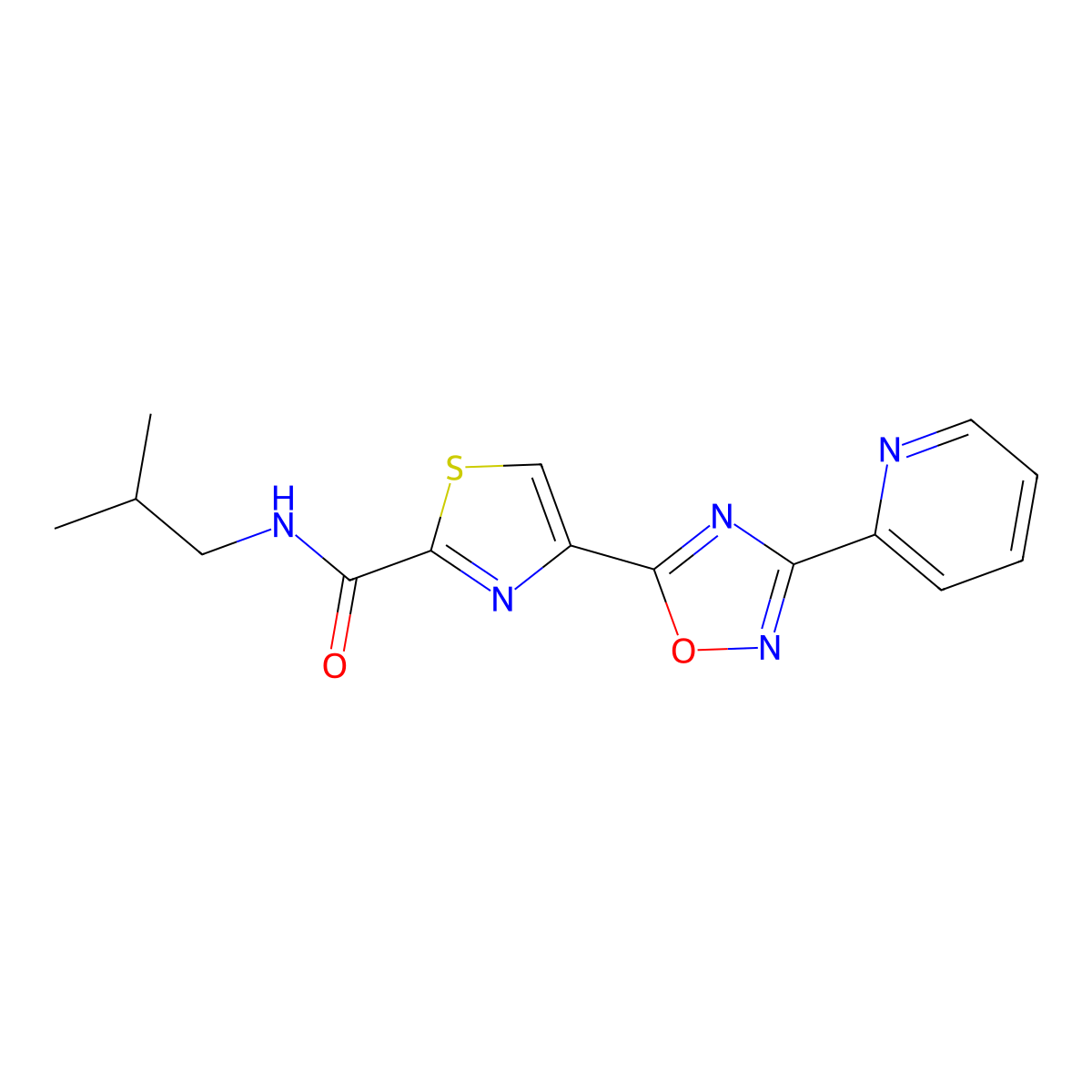 N-isobutyl-4-(3-(pyridin-2-yl)-1,2,4-oxadiazol-5-yl)thiazole-2-carboxamide molecular structure, CAS 1286702-50-8