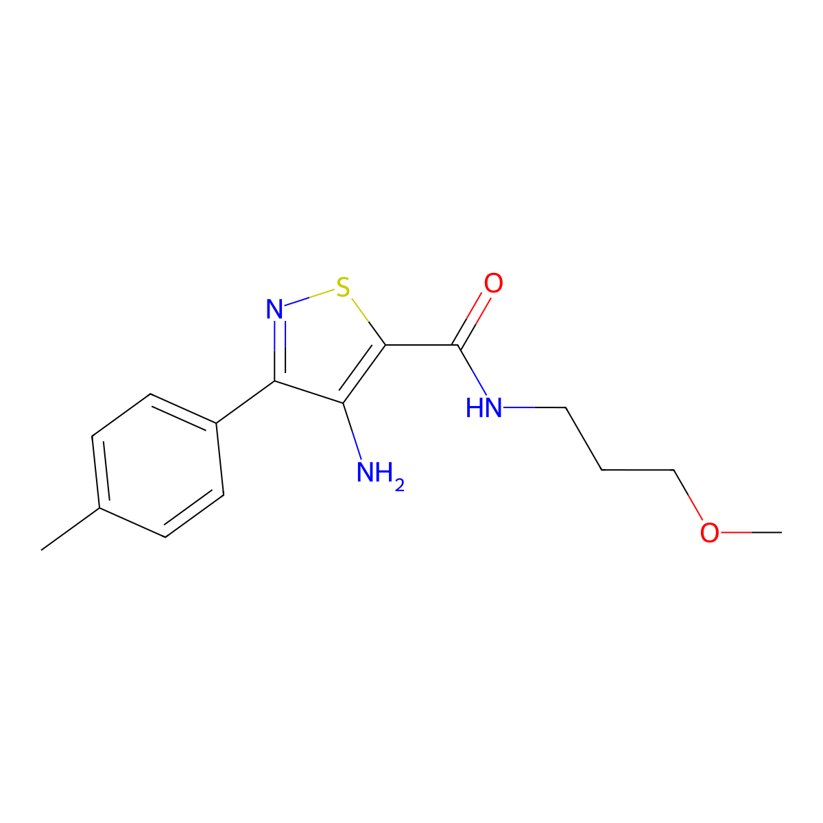 4-amino-N-(3-methoxypropyl)-3-(p-tolyl)isothiazole-5-carboxamide molecular structure, CAS 1286702-64-4