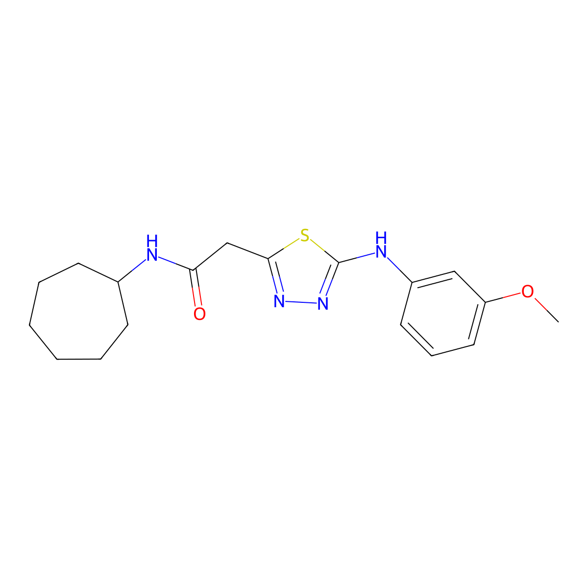 N-cycloheptyl-2-{5-[(3-methoxyphenyl)amino]-1,3,4-thiadiazol-2-yl}acetamide molecular structure, CAS 1286702-65-5