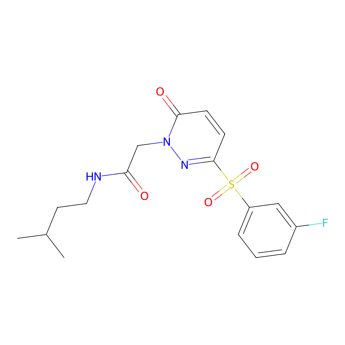 2-(3-((3-fluorophenyl)sulfonyl)-6-oxopyridazin-1(6H)-yl)-N-isopentylacetamide molecular structure, CAS 1286702-73-5