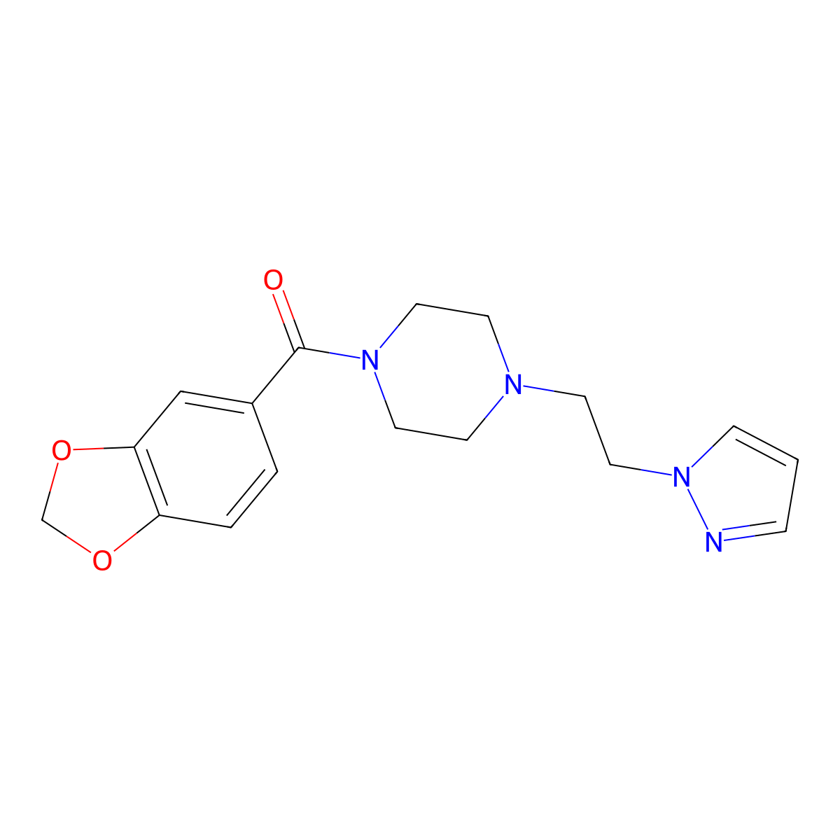 (4-(2-(1H-pyrazol-1-yl)ethyl)piperazin-1-yl)(benzo[d][1,3]dioxol-5-yl)methanone molecular structure, CAS 1286702-77-9