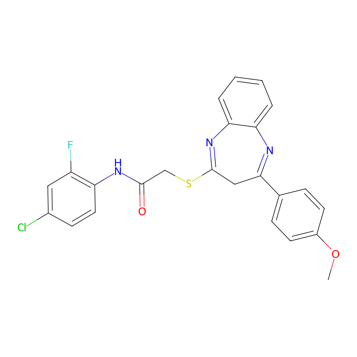 N-(4-chloro-2-fluorophenyl)-2-{[4-(4-methoxyphenyl)-3H-1,5-benzodiazepin-2-yl]sulfanyl}acetamide molecular structure, CAS 1286702-86-0