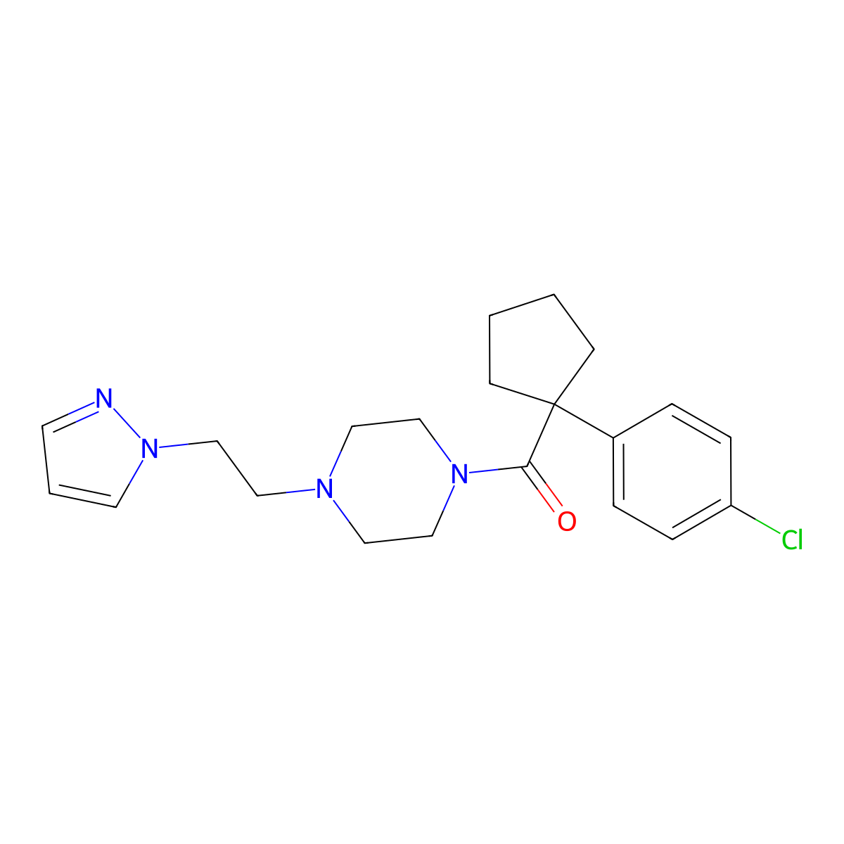(4-(2-(1H-pyrazol-1-yl)ethyl)piperazin-1-yl)(1-(4-chlorophenyl)cyclopentyl)methanone molecular structure, CAS 1286702-88-2