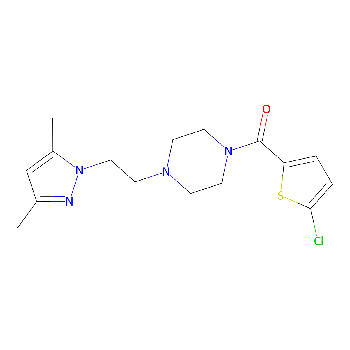 (5-chlorothiophen-2-yl)(4-(2-(3,5-dimethyl-1H-pyrazol-1-yl)ethyl)piperazin-1-yl)methanone molecular structure, CAS 1286703-00-1