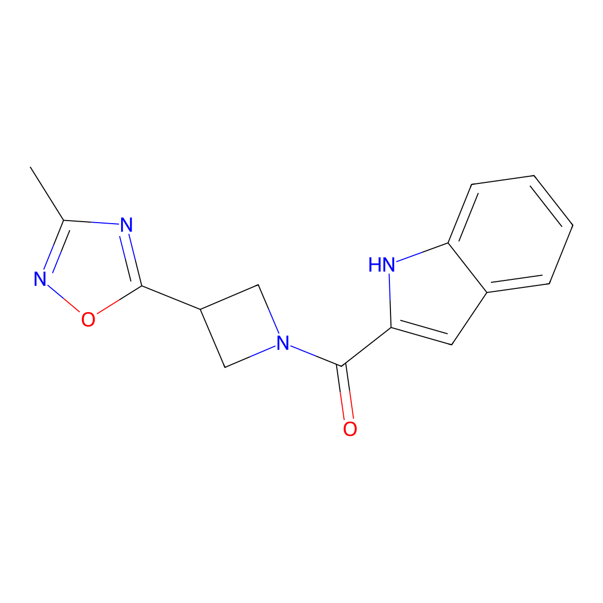 (1H-indol-2-yl)(3-(3-methyl-1,2,4-oxadiazol-5-yl)azetidin-1-yl)methanone molecular structure, CAS 1286703-05-6