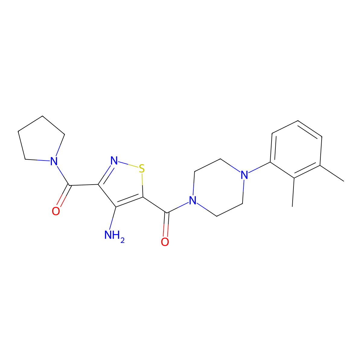(4-Amino-3-(pyrrolidine-1-carbonyl)isothiazol-5-yl)(4-(2,3-dimethylphenyl)piperazin-1-yl)methanone molecular structure, CAS 1286703-09-0