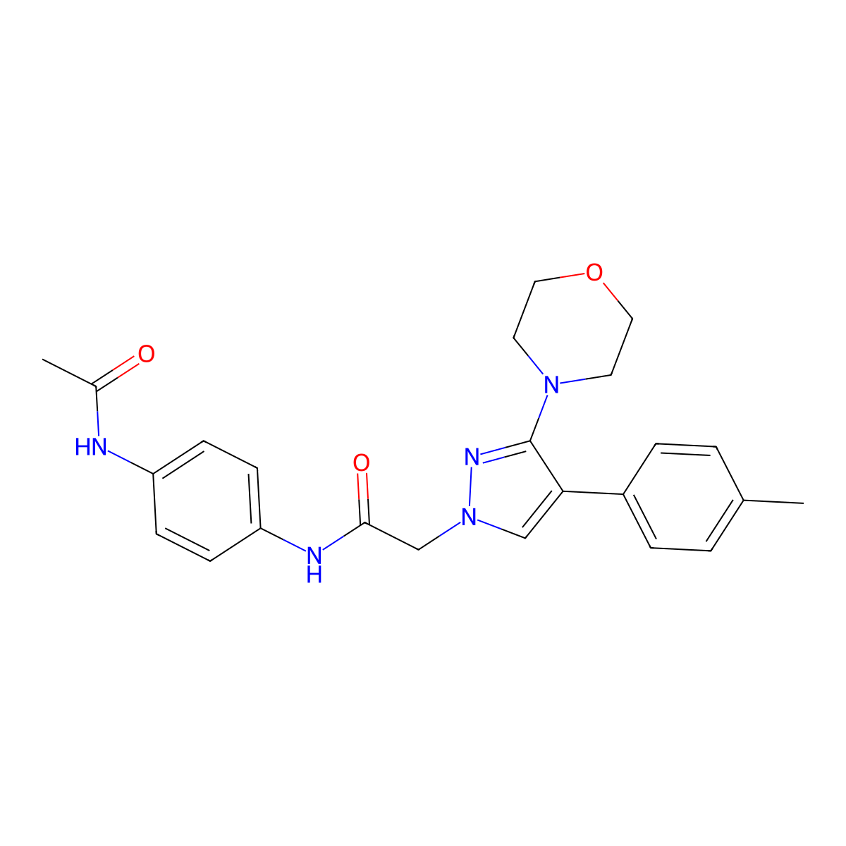 N-(4-acetamidophenyl)-2-(3-morpholino-4-(p-tolyl)-1H-pyrazol-1-yl)acetamide molecular structure, CAS 1286703-12-5