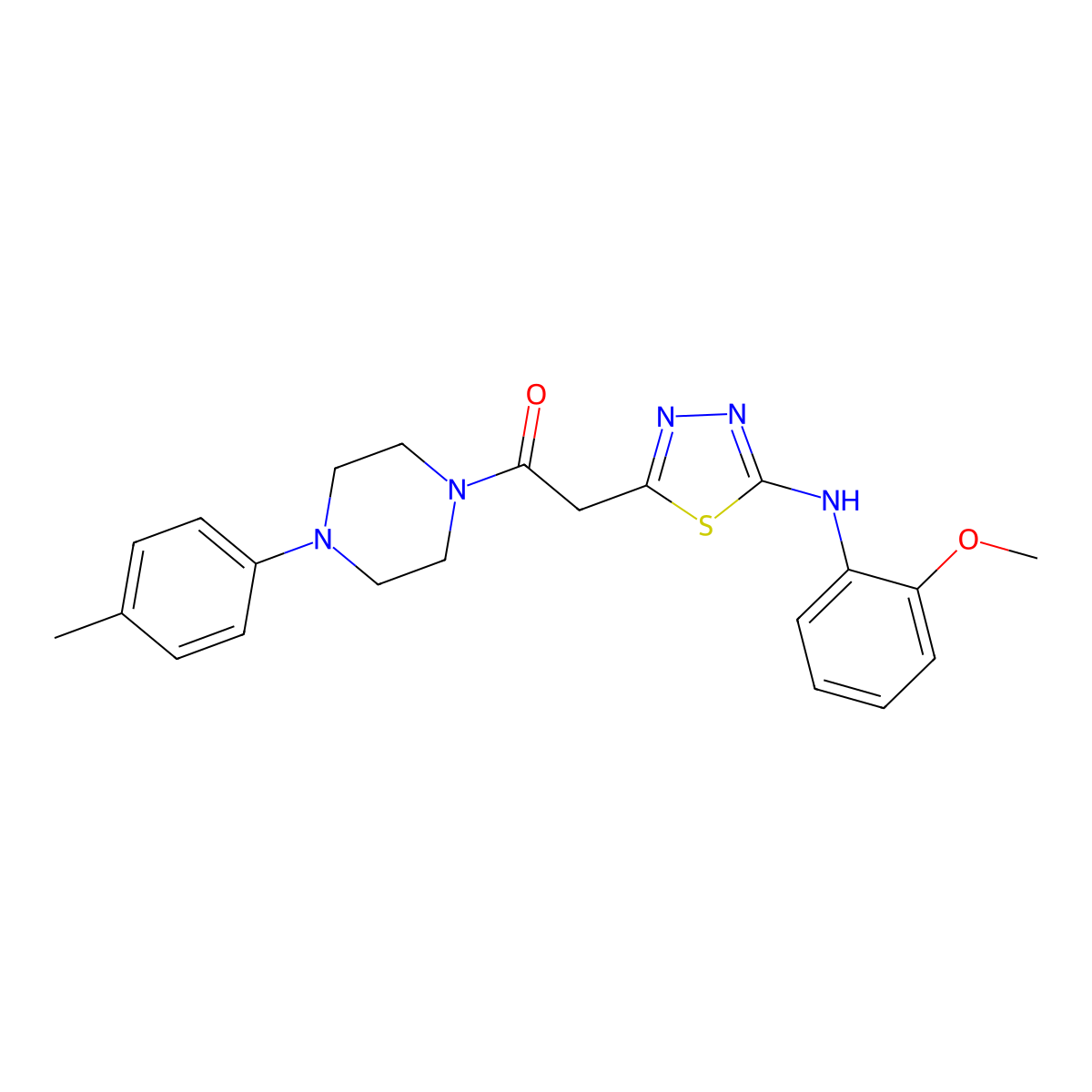 2-{5-[(2-Methoxyphenyl)amino]-1,3,4-thiadiazol-2-yl}-1-[4-(4-methylphenyl)piperazin-1-yl]ethan-1-one molecular structure, CAS 1286703-22-7