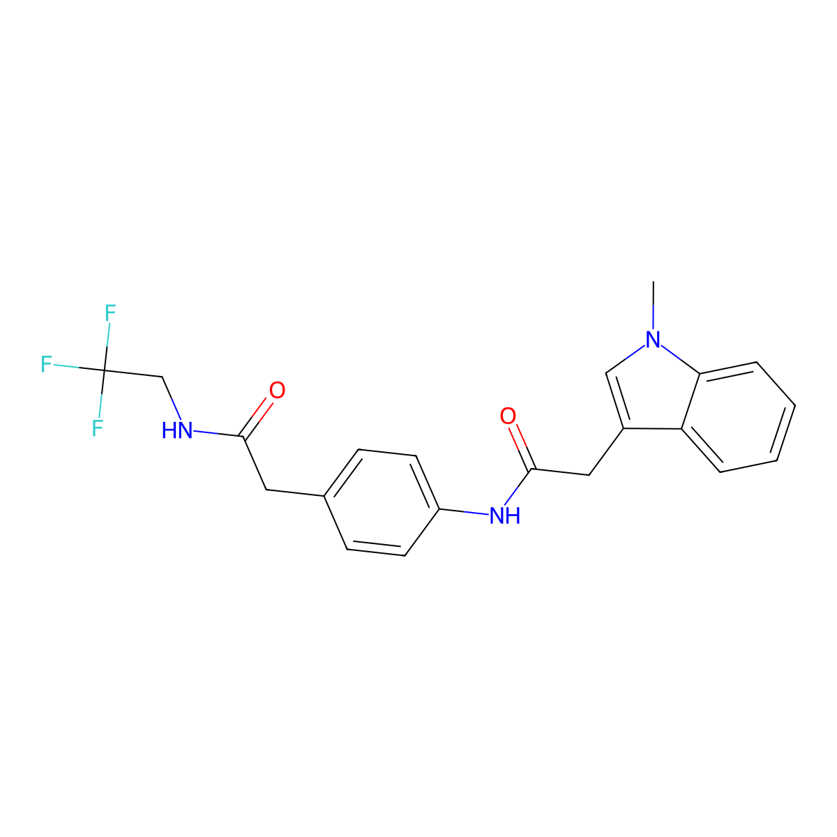 2-(1-methyl-1H-indol-3-yl)-N-(4-(2-oxo-2-((2,2,2-trifluoroethyl)amino)ethyl)phenyl)acetamide molecular structure, CAS 1286703-26-1