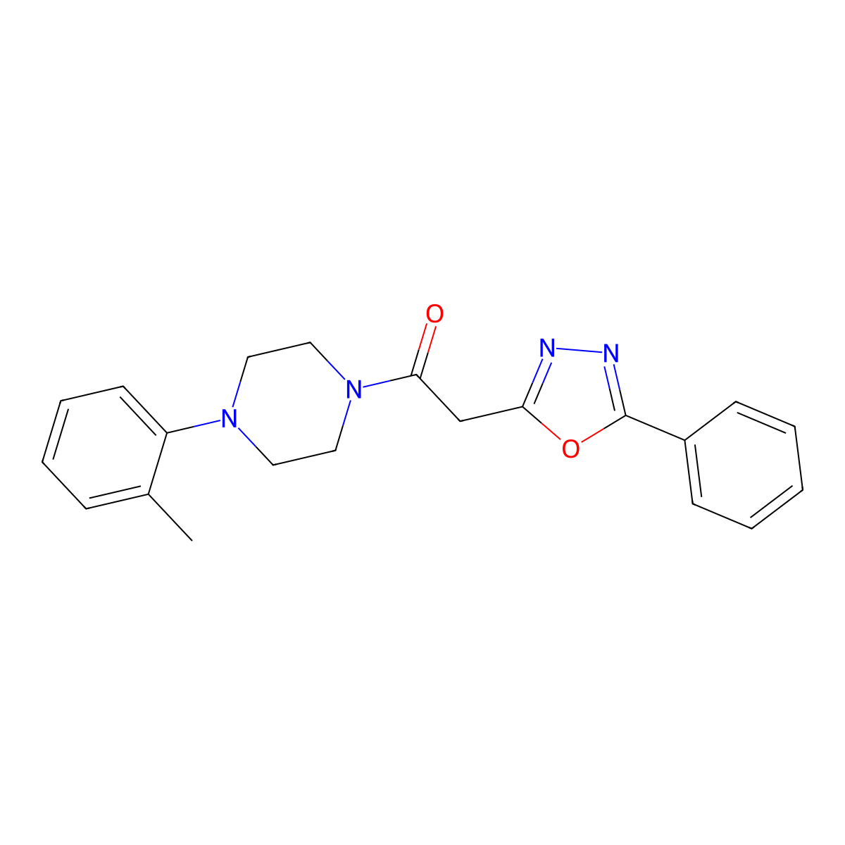 2-(5-Phenyl-1,3,4-oxadiazol-2-yl)-1-(4-(o-tolyl)piperazin-1-yl)ethanone molecular structure, CAS 1286703-28-3